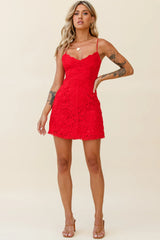 Zahara Lace Overlay Thin Strap Mini Dress Red