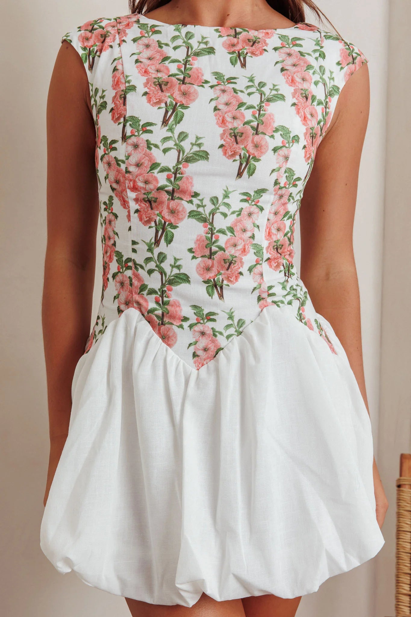 Gracelina Cap Sleeve Bubble Hem Mini Dress Floral Pink