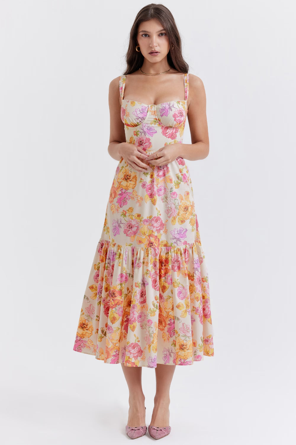 Elia' Ivory Floral Midi Sundress