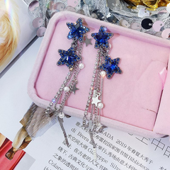 925 Sterling Silver Post Rhinestone Star Crystal Tassel Long Stud Earrings, 2026 Trendy Korean Style Elegant Dangle Earrings for Women