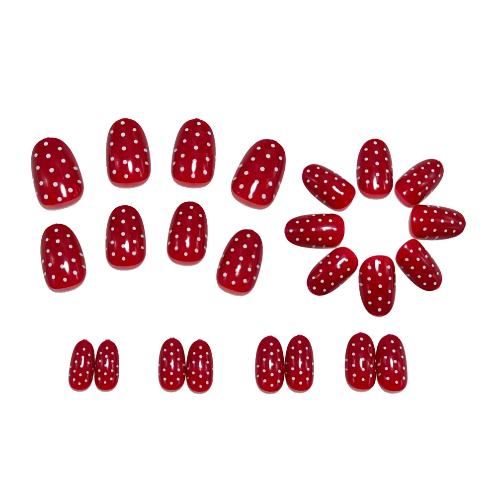 Short Oval Press On Nails, Simple Red Polka Dot Design, Wearable False Nails
