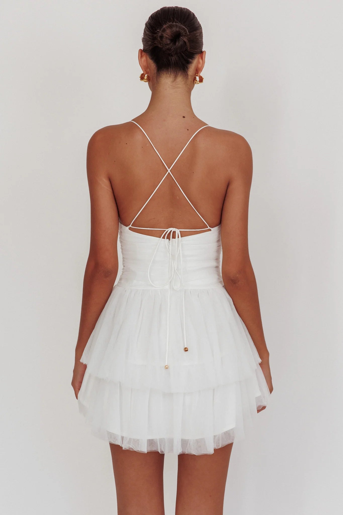 Nightingale Ruched Mesh Mini Dress White