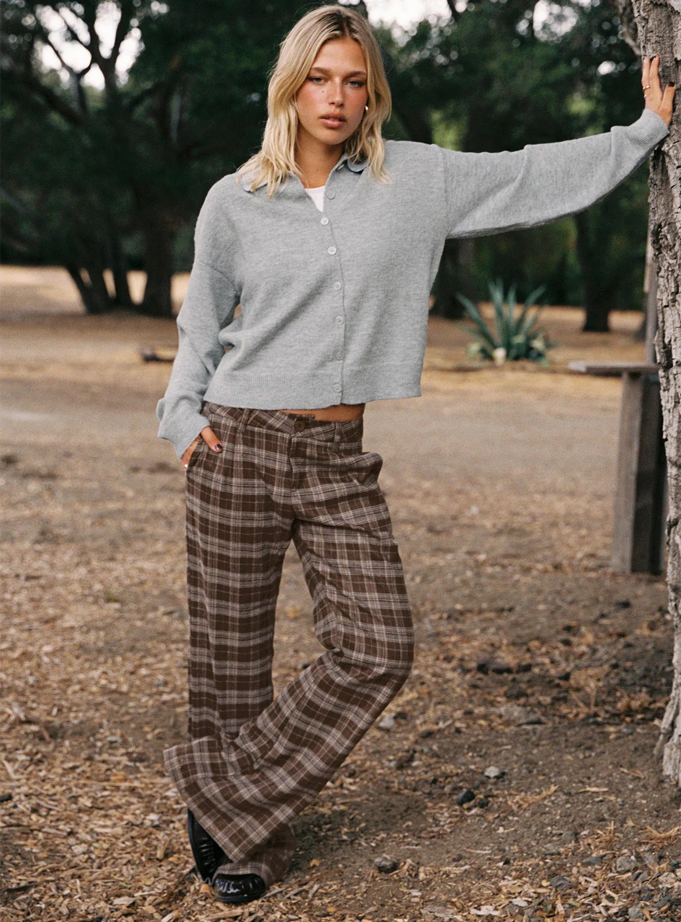 Emiroki Straight Leg Pants Brown Check