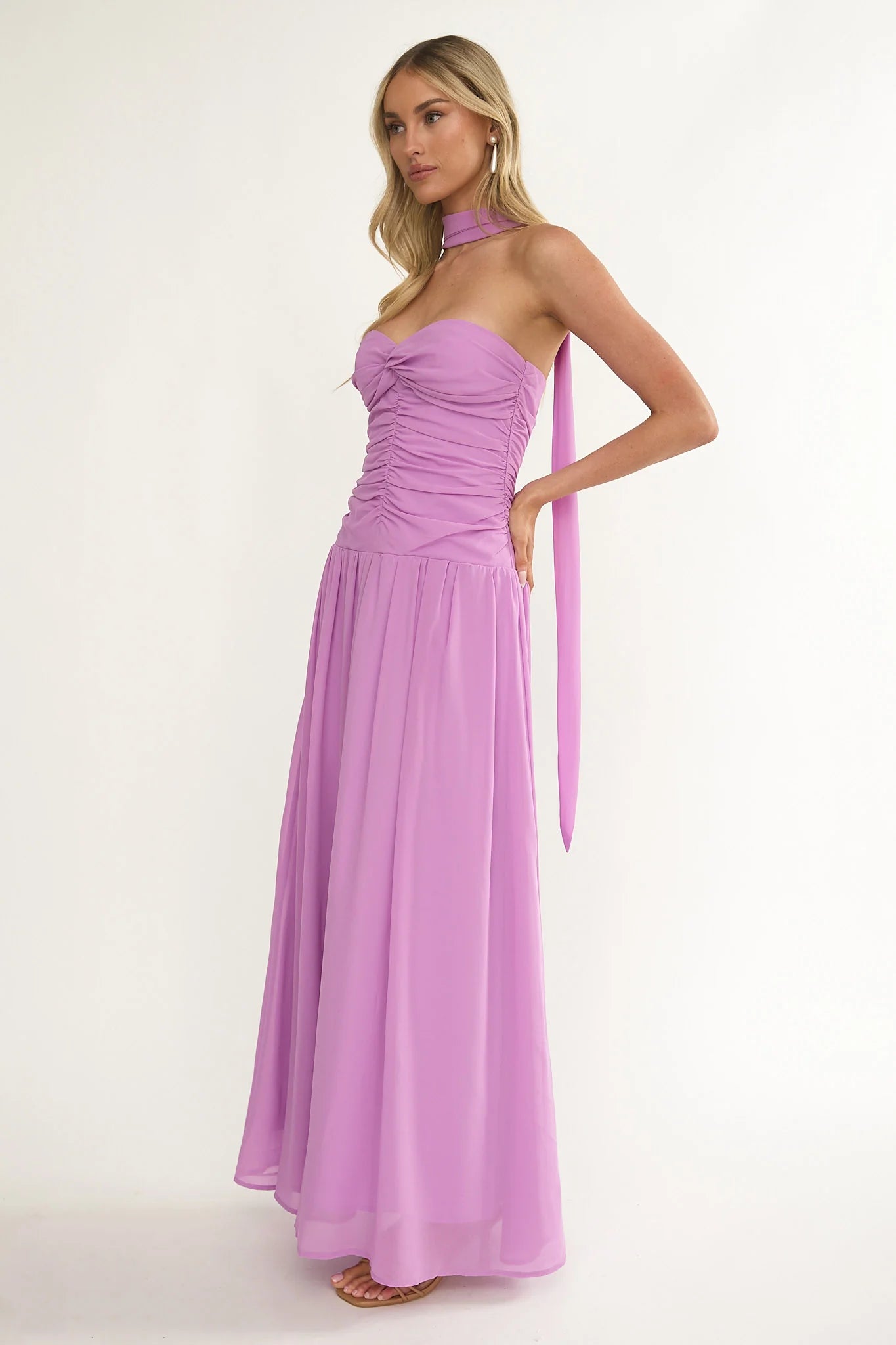 Novarra Twist Bust Strapless Maxi Dress Lilac