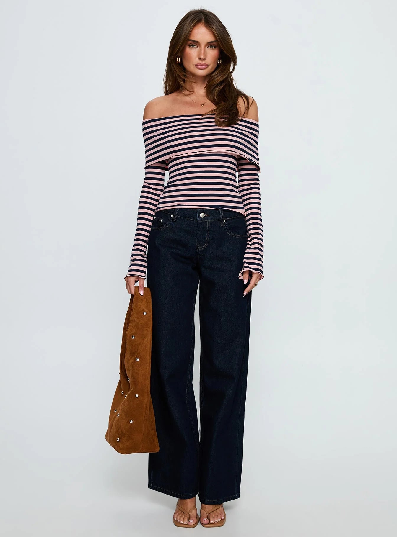 Janicia Off Shoulder Top Pink Stripe