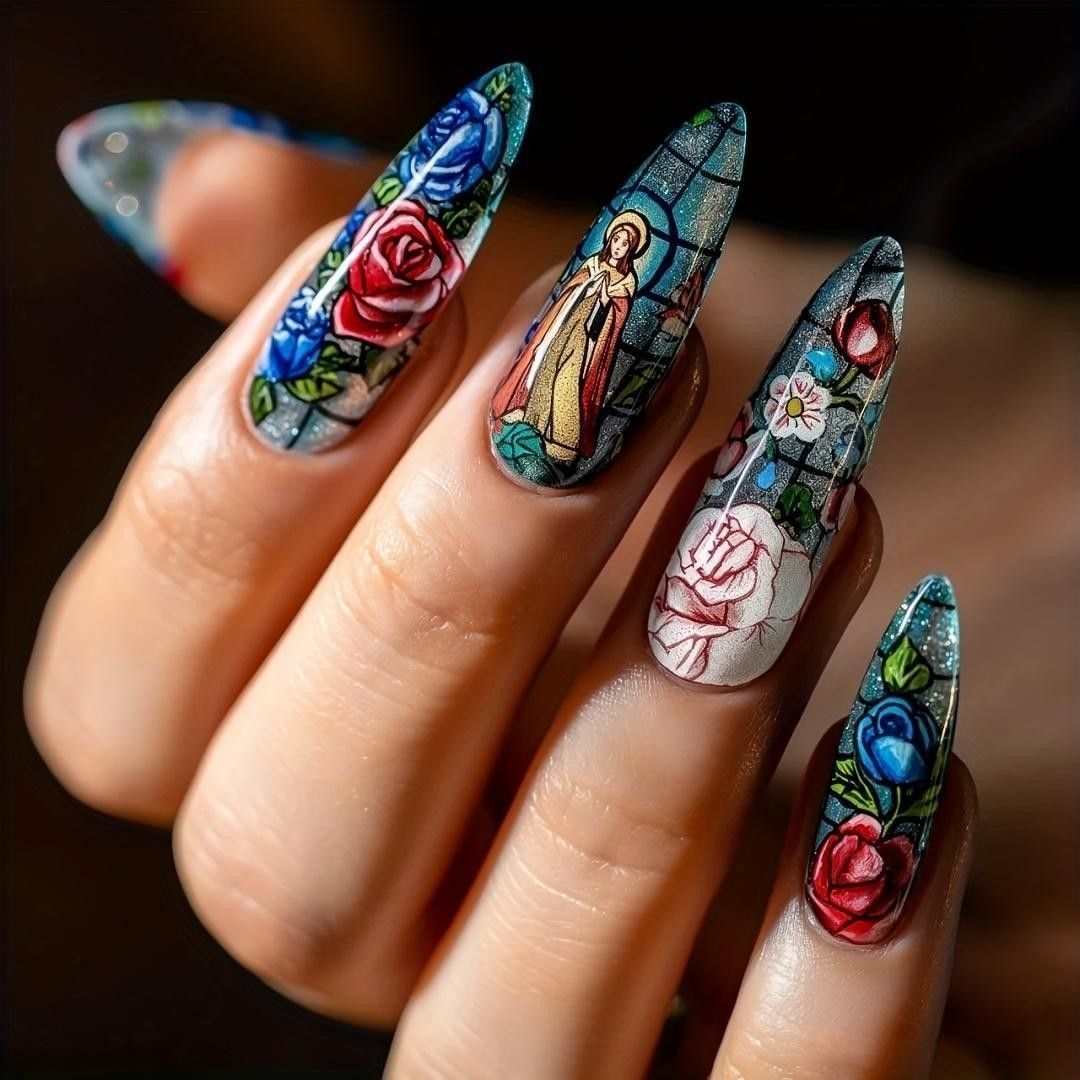 Luxury 3D Floral & Heart Press-On Nails-Elegant Valentine's Romantic Collection Custom Gel False Nails