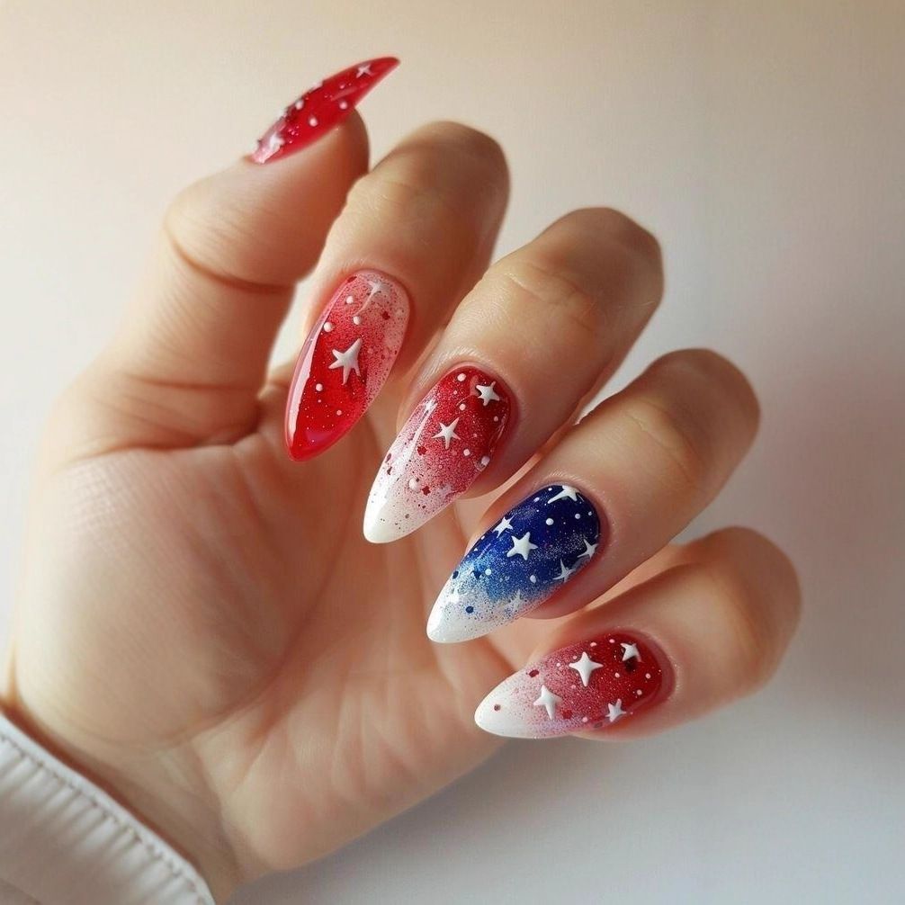 Independence Day Press On Nails, Classic Fashion Nails with Flag Stripes & Star Design