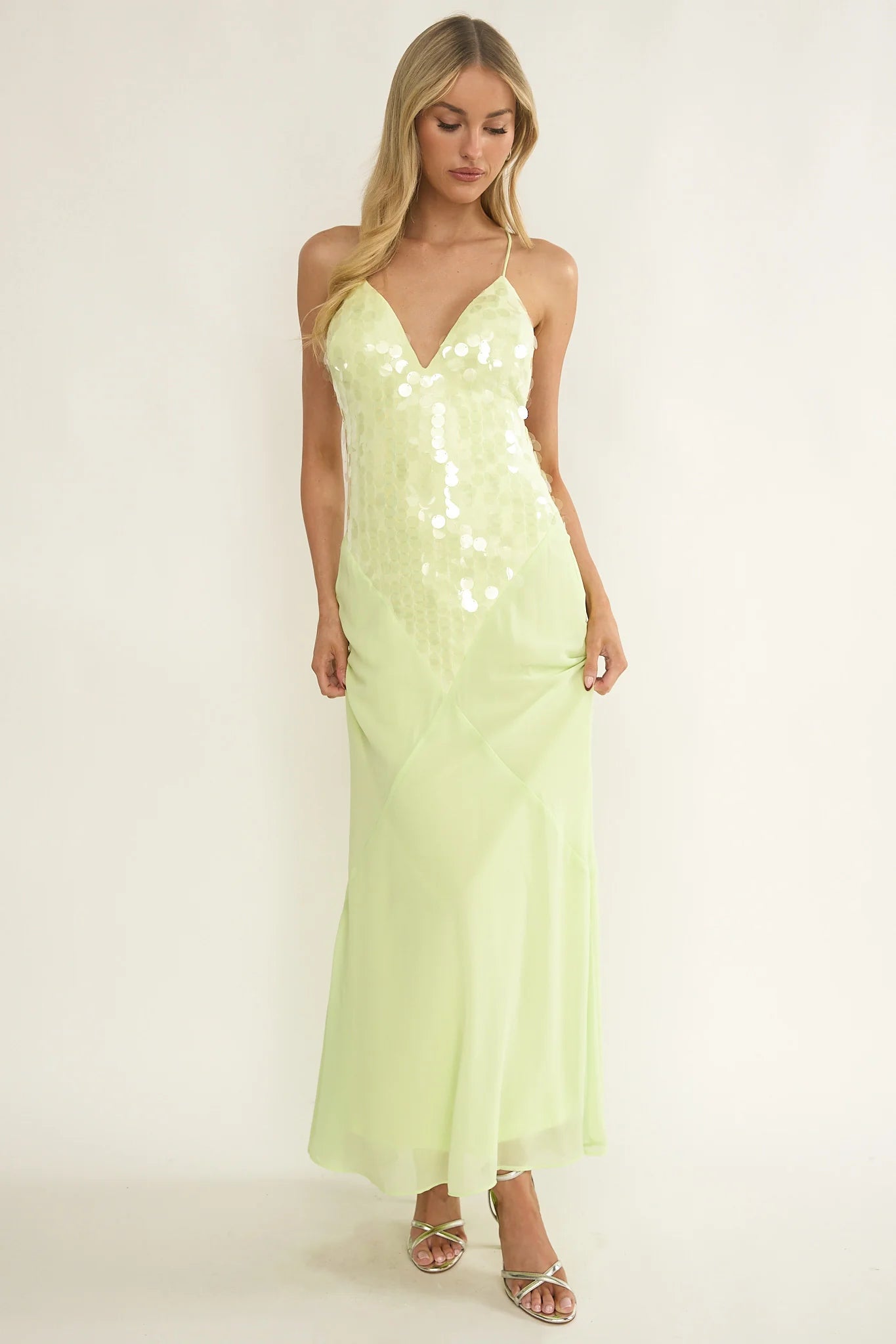 Meranda V-Neck Criss-Cross Maxi Dress Sequin Yellow