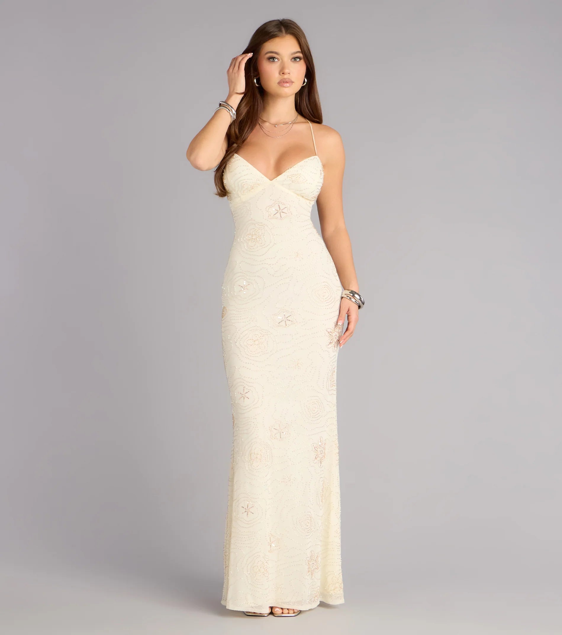 Elliana Beaded Floral Mermaid Dress