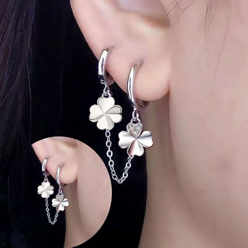 Double Piercing Connected Earrings, Cartilage Integrated Ear Cuff Hoop Dangle Earrings, Hypoallergenic Minimalist Cool Tone Jewelry