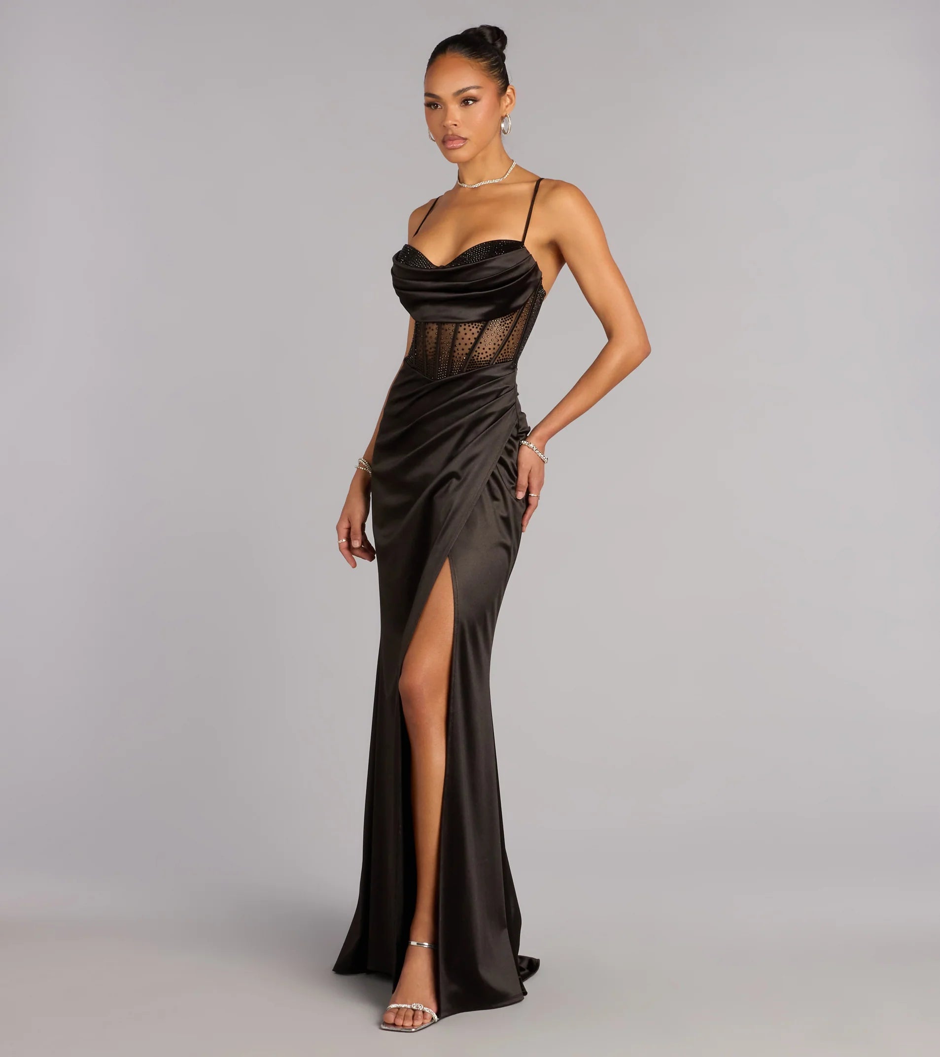 Gabbie Lace-Up Rhinestone Corset Formal Dress