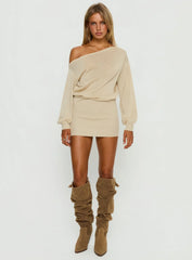 Johannah Off Shoulder Long Sleeve Knit Mini Dress Gold