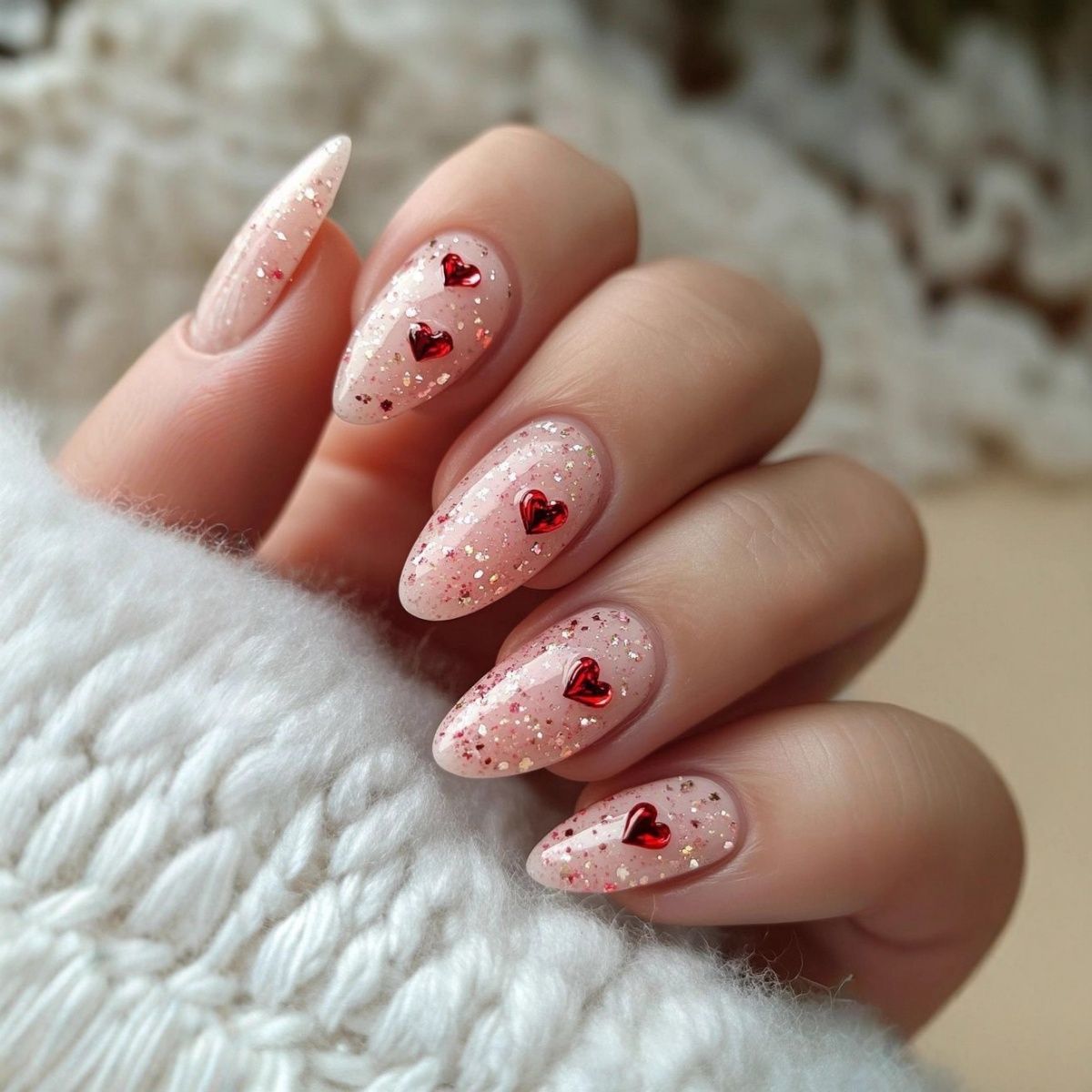 Luxury 3D Floral & Heart Press-On Nails-Elegant Valentine's Romantic Collection Custom Gel False Nails