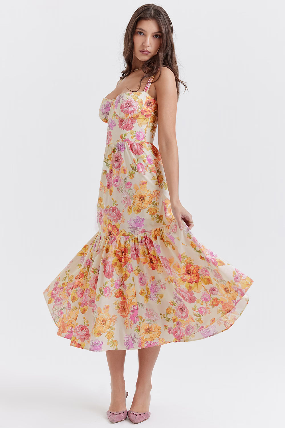 Elia' Ivory Floral Midi Sundress