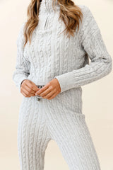 Breckenridge O-ring Zipper Cable Knit Sweater Grey