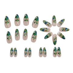 Unique Green Diamond Grid Floral Nails, Gradient Manicure, Sweet & Cool Removable Press On Nails
