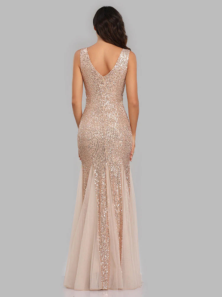 Sequin Mermaid V-Neck Sleeveless Dress-BM00043