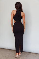 Estella Keyhole Ribbed Midi Dress Black