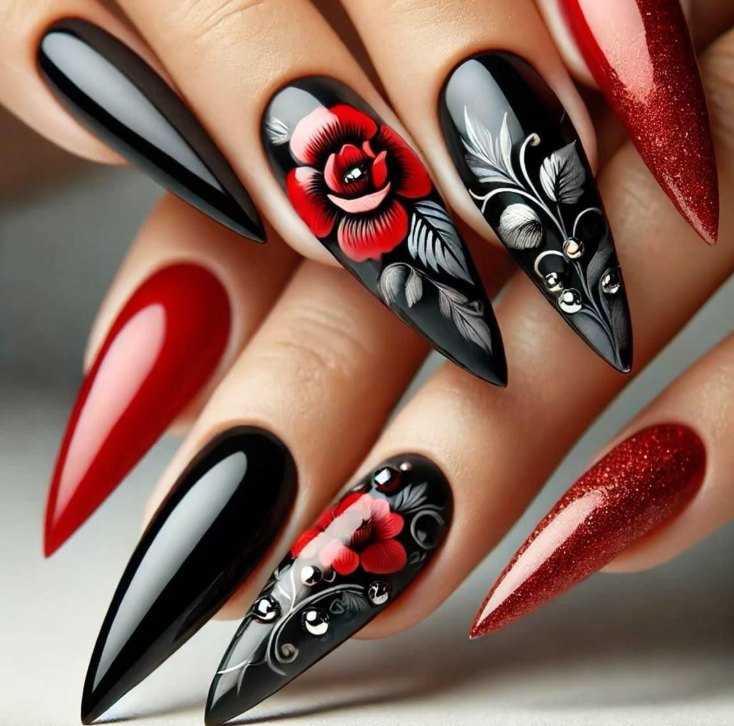 Luxury 3D Floral & Heart Press-On Nails-Elegant Valentine's Romantic Collection Custom Gel False Nails