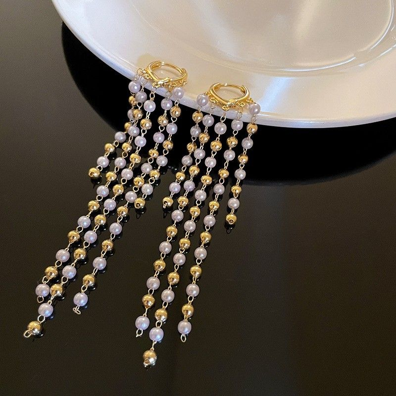 Dazzling Silver Long Metal Tassel Ear Cuffs, Minimalist Unique Design Earrings, Trendy Versatile Jewelry