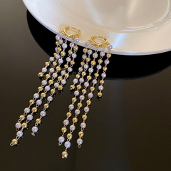 Dazzling Silver Long Metal Tassel Ear Cuffs, Minimalist Unique Design Earrings, Trendy Versatile Jewelry