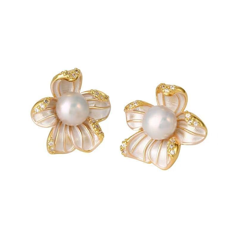 Natural Freshwater Pearl Stud Earrings, Romantic Peach Blossom Hypoallergenic Earrings, Ins Style Elegant Gift for Women