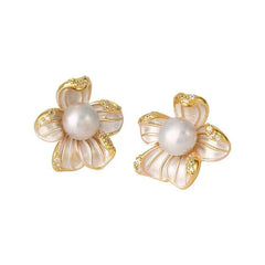 Natural Freshwater Pearl Stud Earrings, Romantic Peach Blossom Hypoallergenic Earrings, Ins Style Elegant Gift for Women
