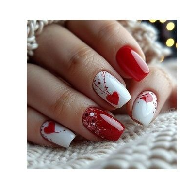 Luxury 3D Floral & Heart Press-On Nails-Elegant Valentine's Romantic Collection Custom Gel False Nails