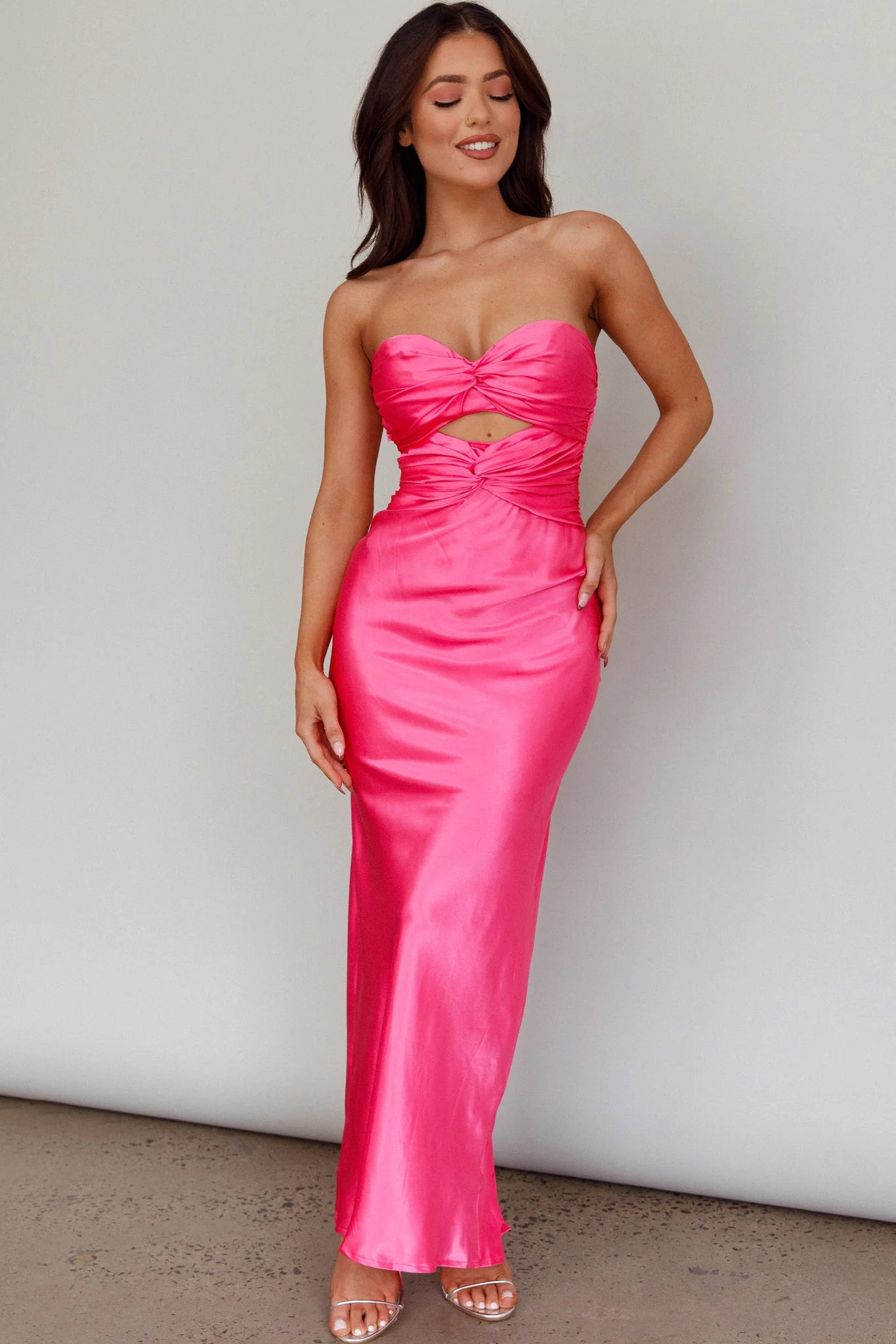 Good Impression Double Twist Midi Dress Hot Pink