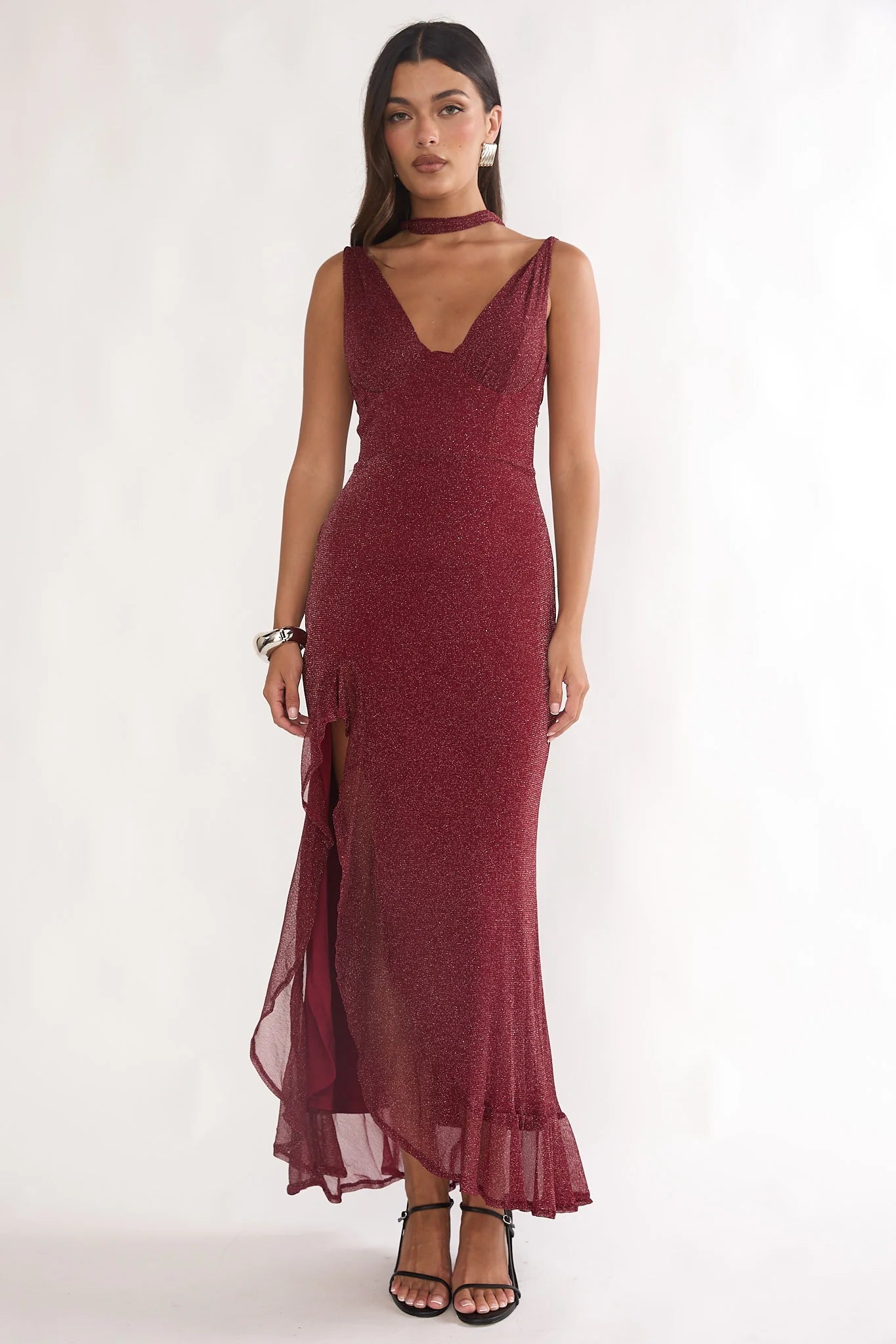 Chantrelle Twist Back Split Maxi Dress Wine