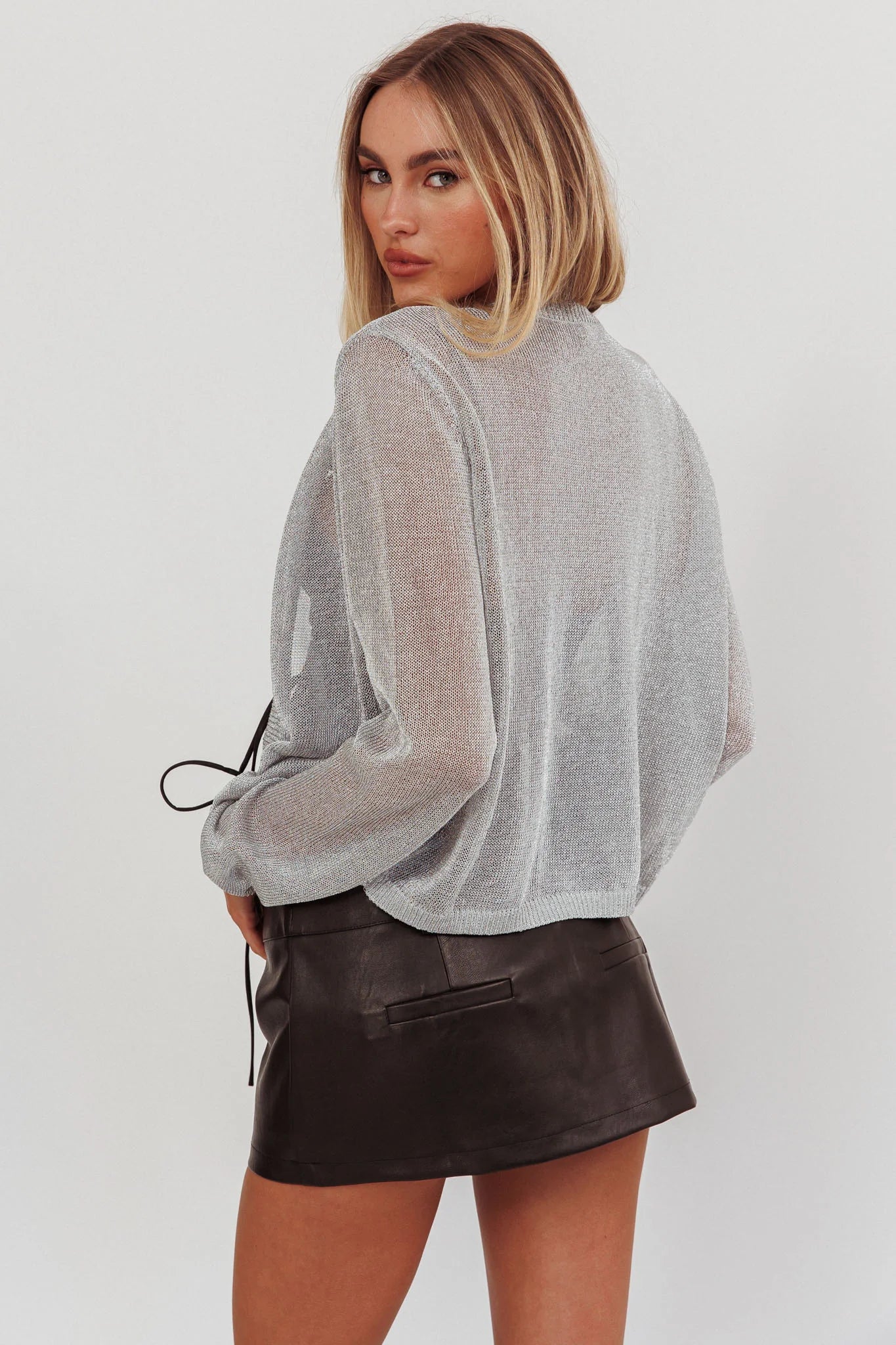 Kali Metallic Knit Cardigan Silver