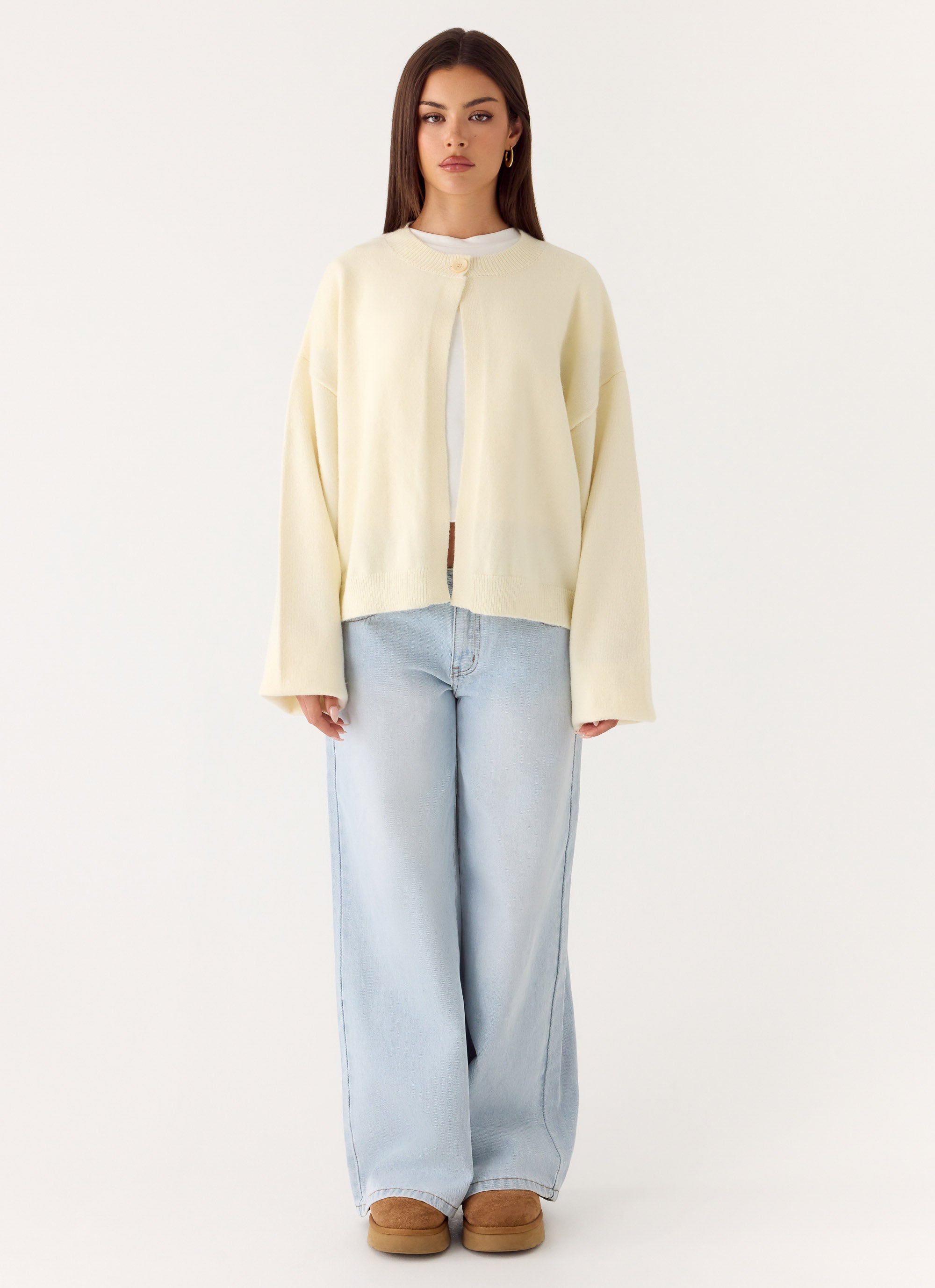 Annie One Button Cardigan - Ivory Cream