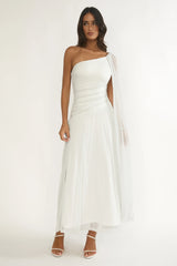 Zorina One-Shoulder Drape Maxi Dress Silver