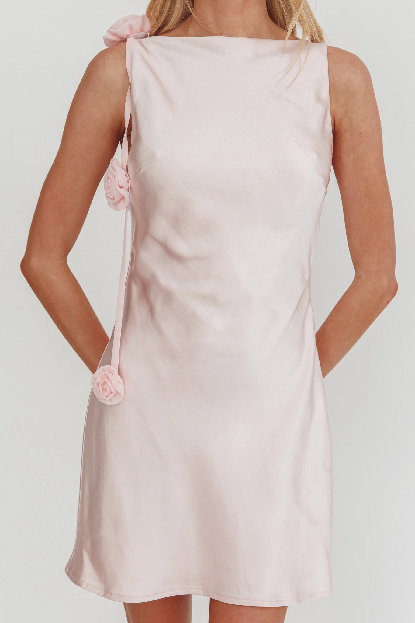 Collecting Memories Backless Rosette String Mini Dress Pink