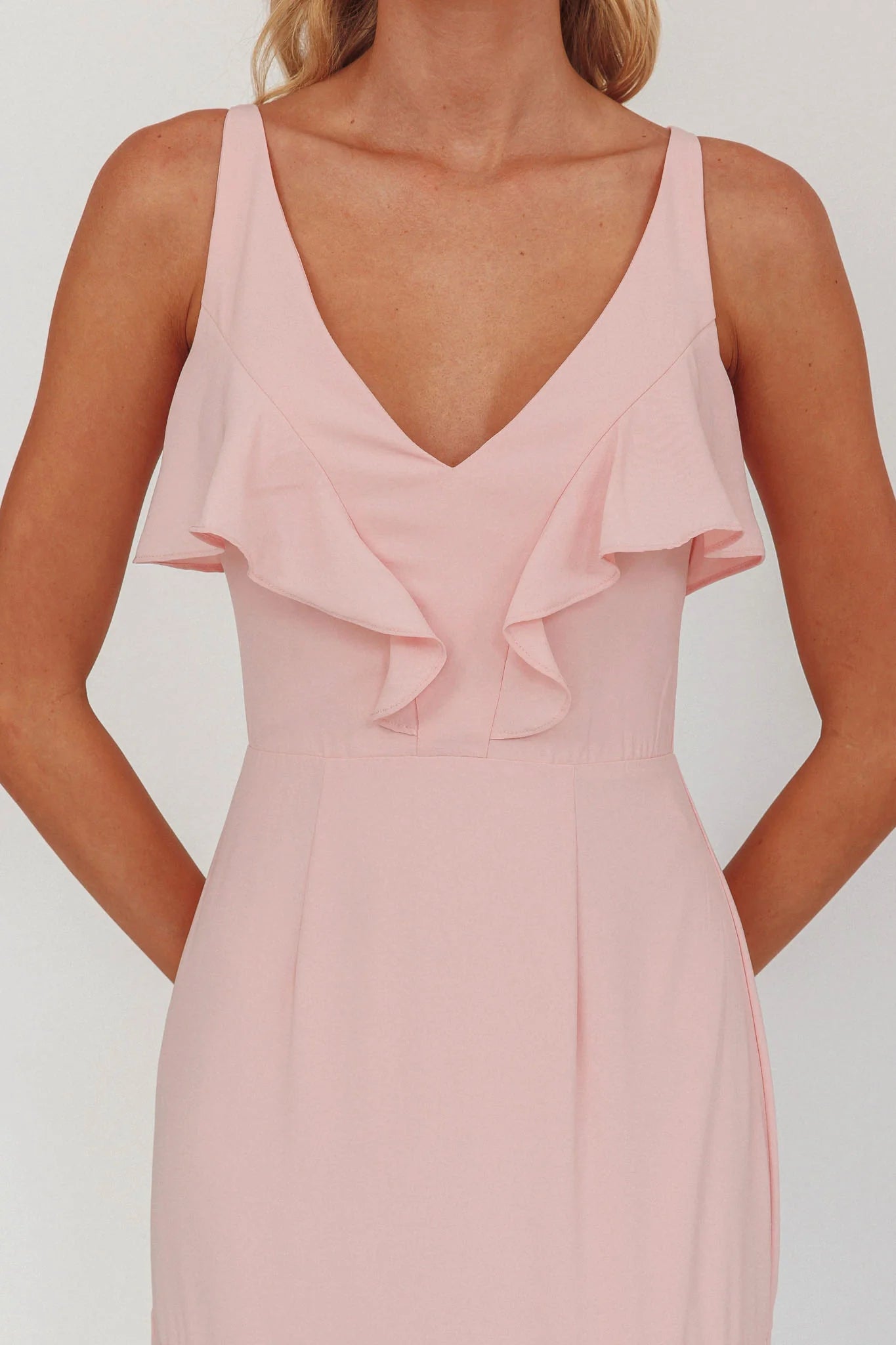 Firelights Ruffle Trim Maxi Dress Pink