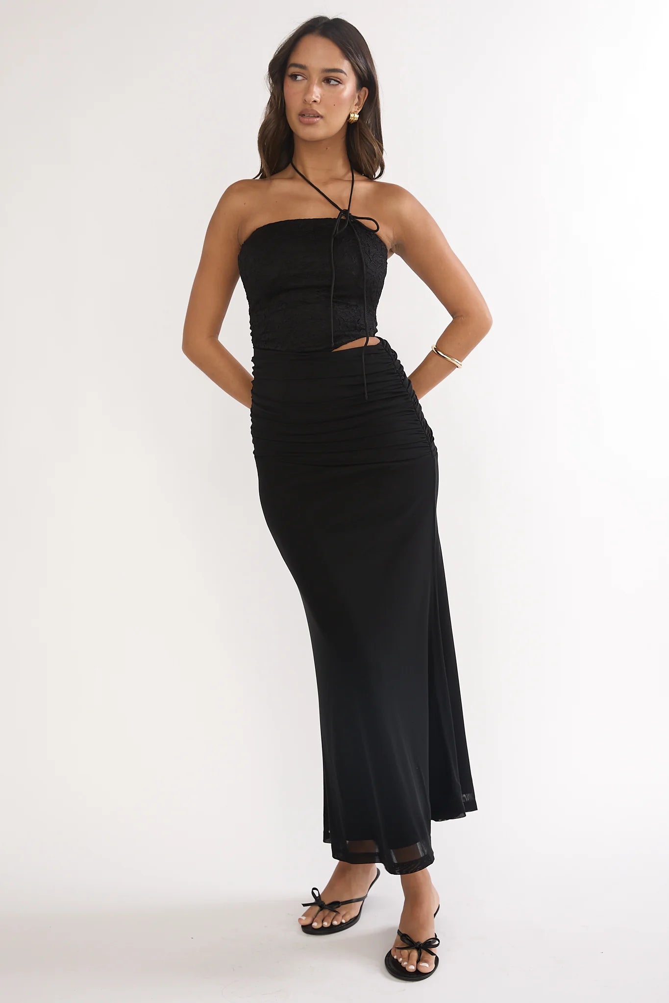 Truths Cut-Out Waist Ruched Maxi Dress Black