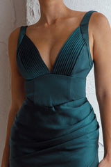 Come What May Pintuck Pleat Gathered Side Mini Dress Jade