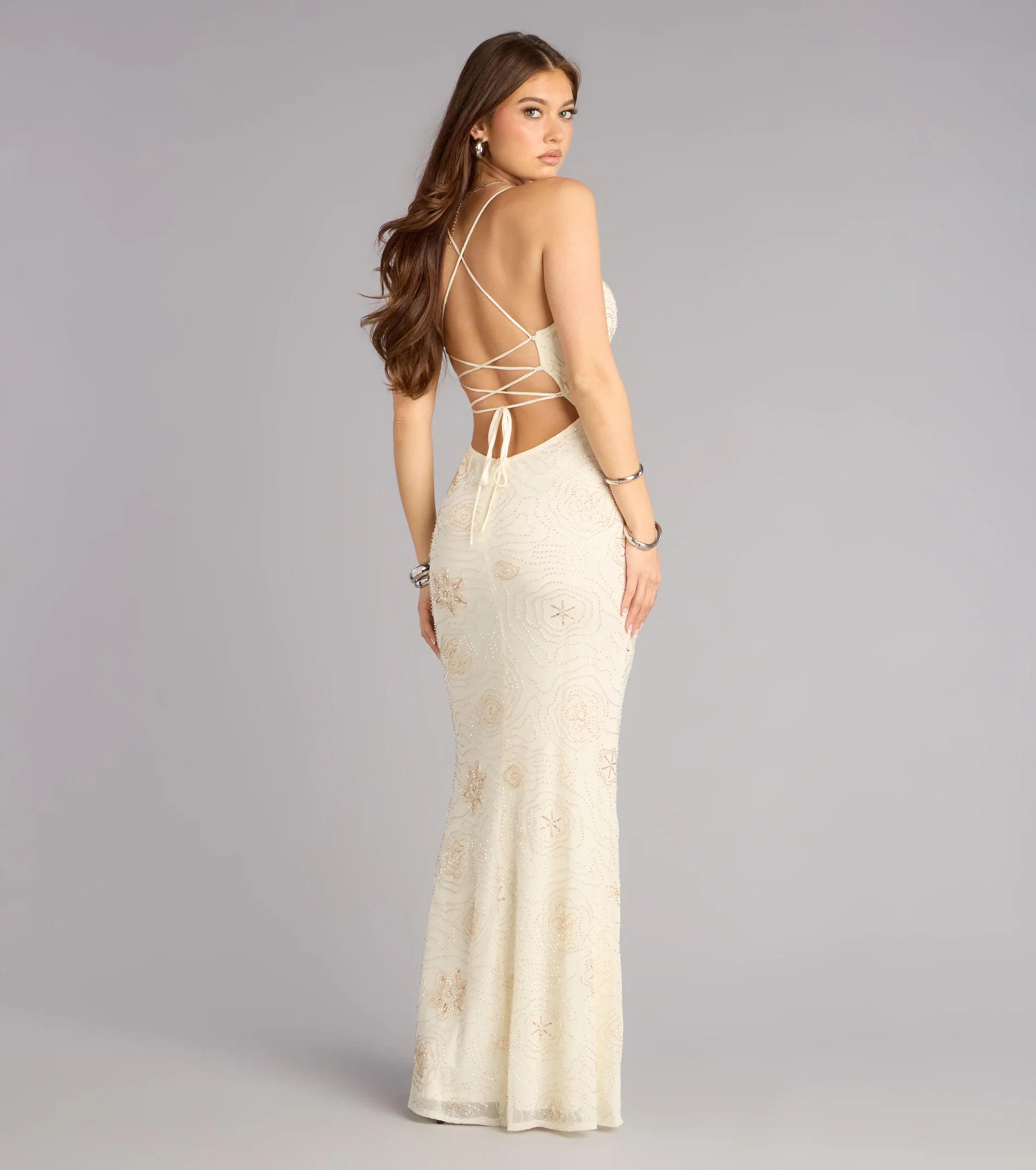 Elliana Beaded Floral Mermaid Dress