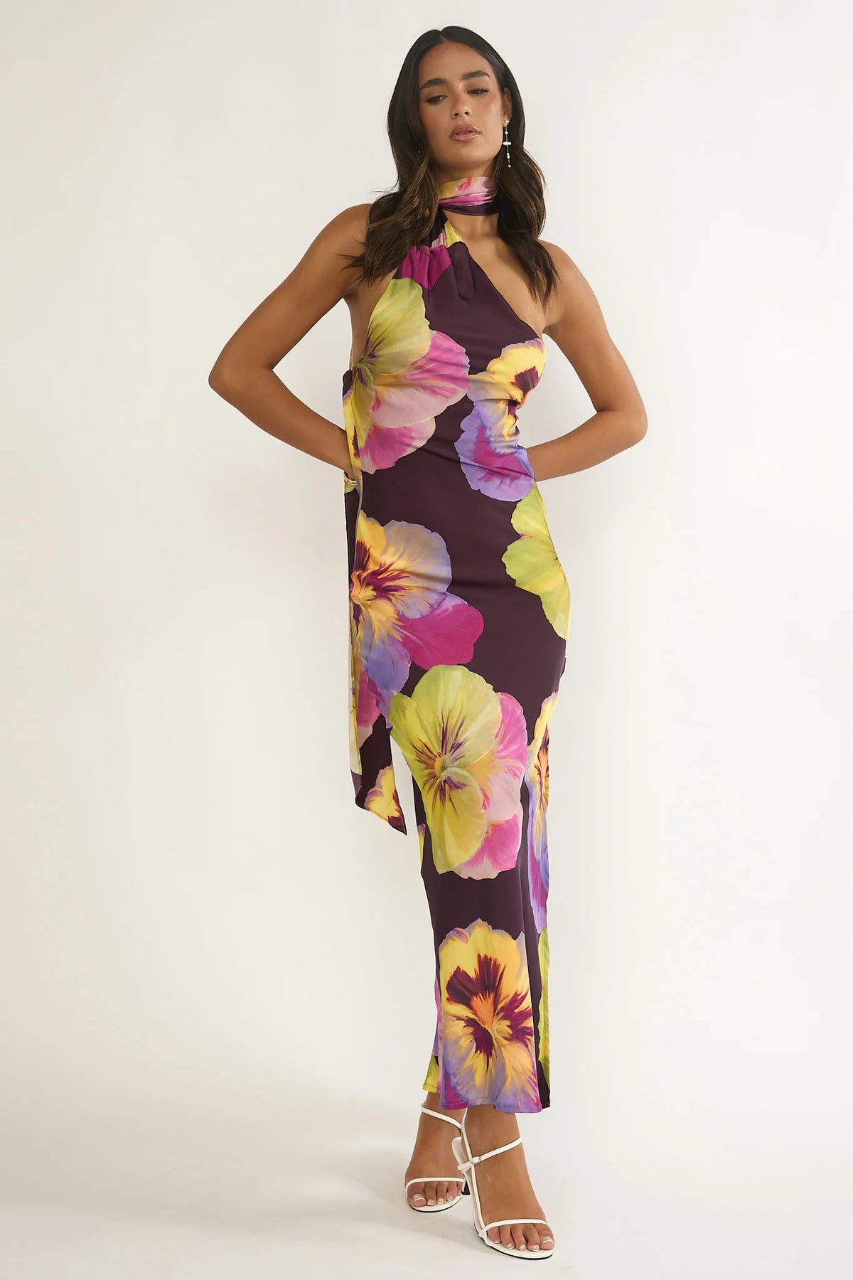 Ilyse Open Cowl Back Maxi Dress Pansies Plum