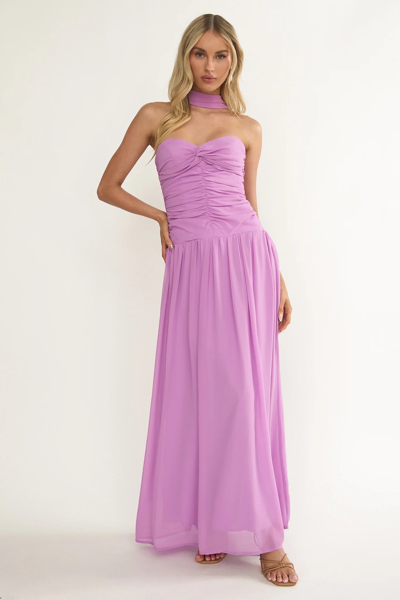 Novarra Twist Bust Strapless Maxi Dress Lilac