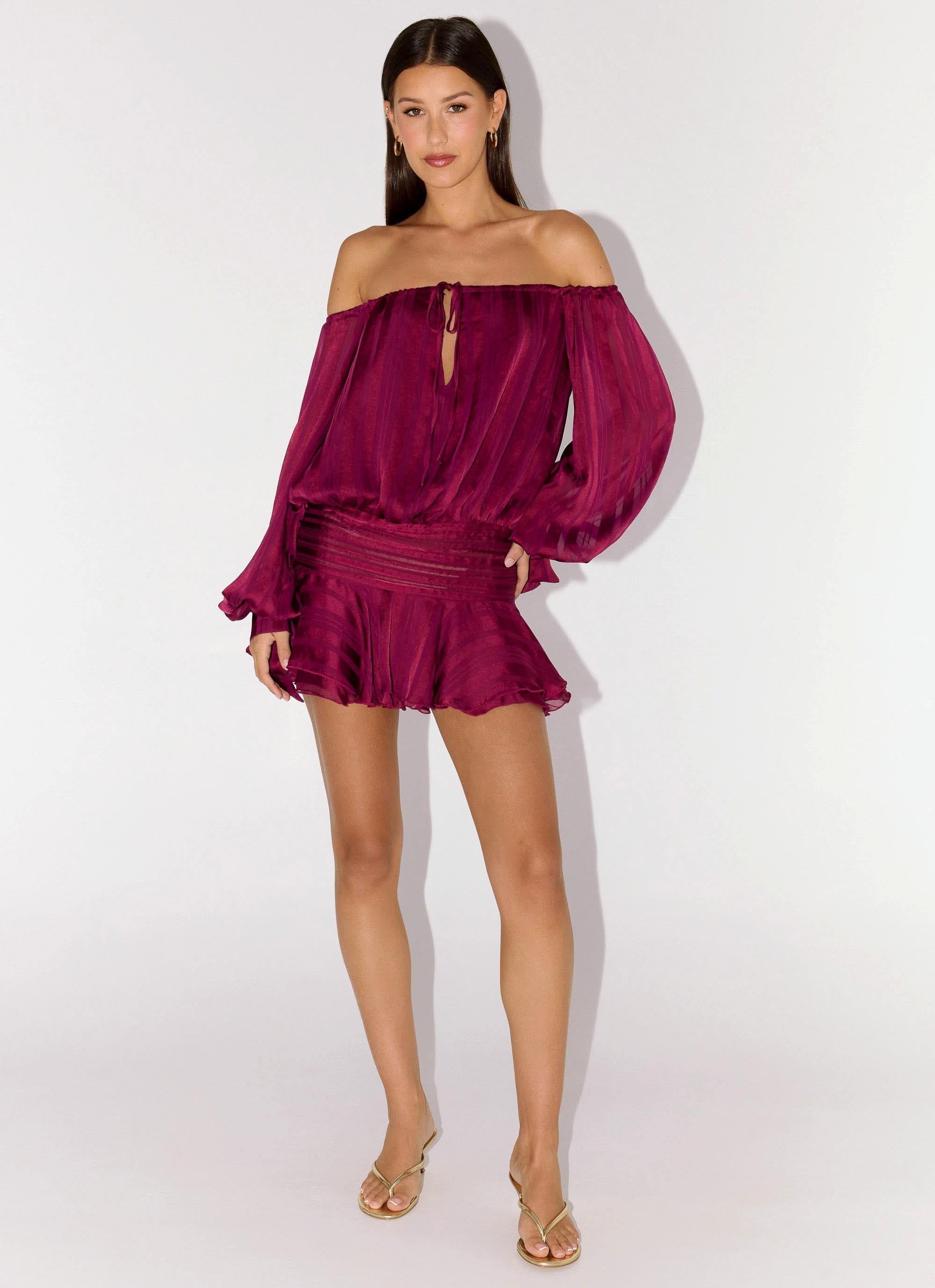 Eira Balloon Sleeve Mini Dress - Plum