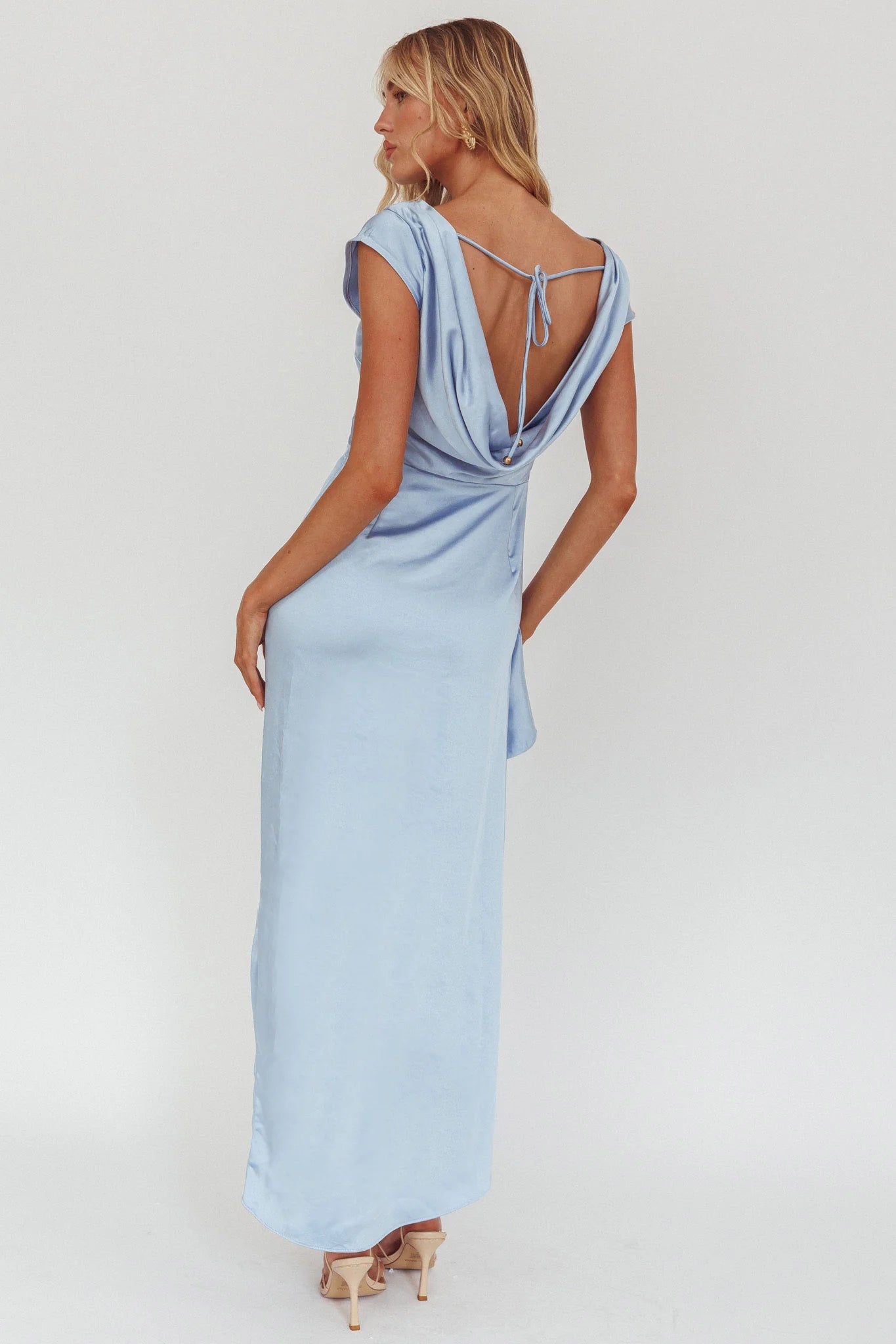 Grecian Cap Sleeve Cowl Back Dress Midnight