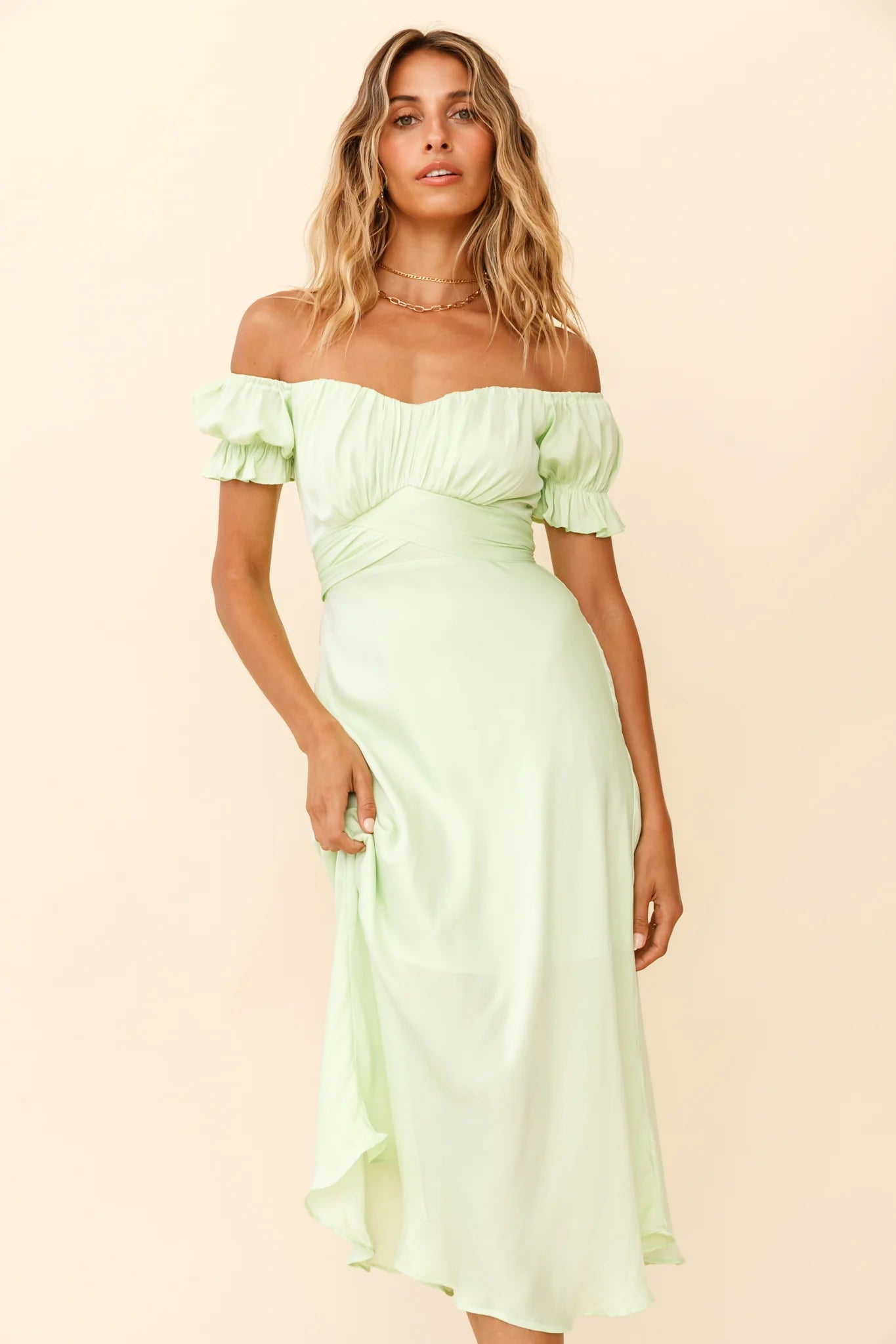 Linka Off-Shoulder Tie Back Midi Dress Apple