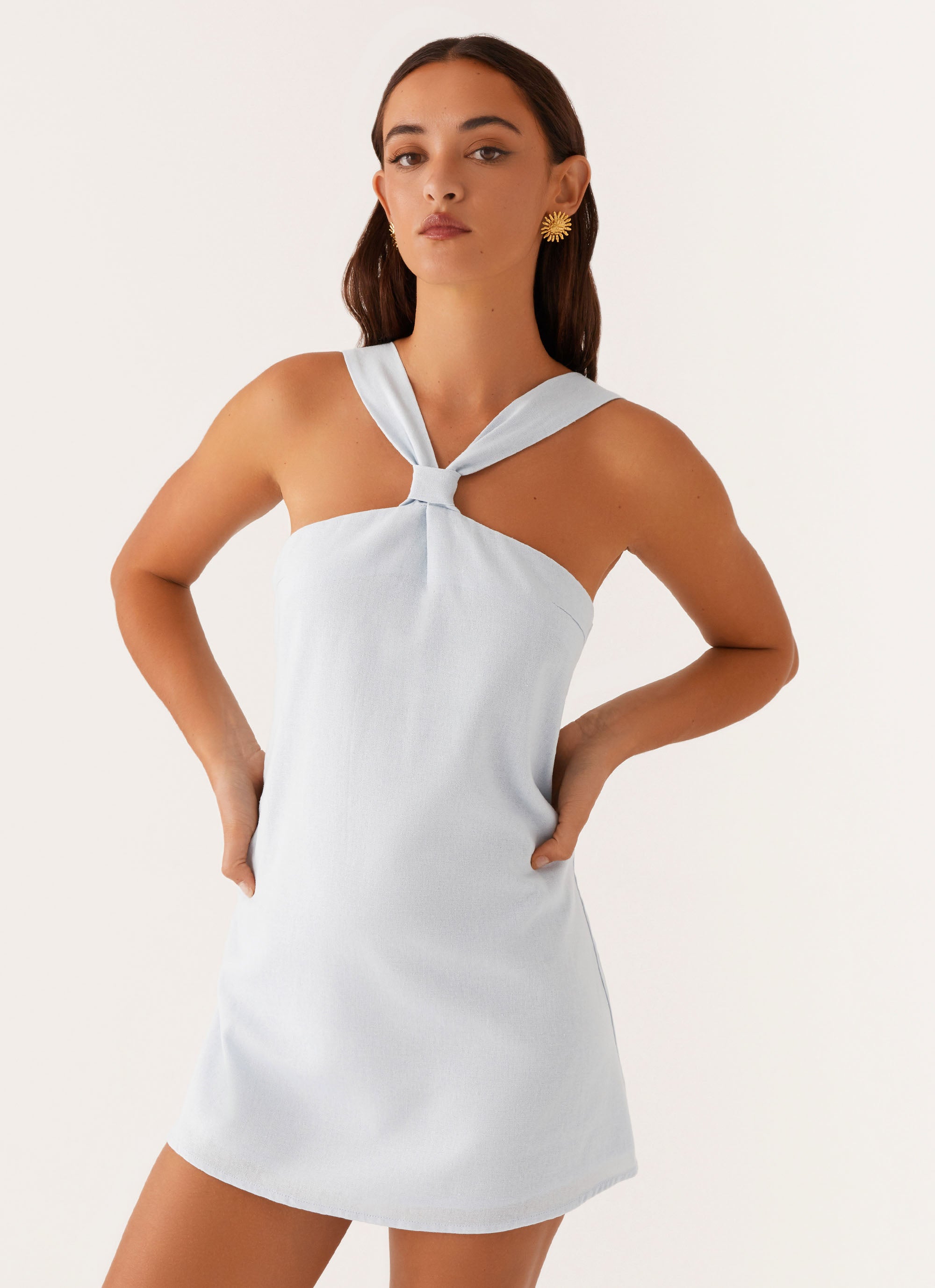 Keira Linen Micro Mini Dress - Blue