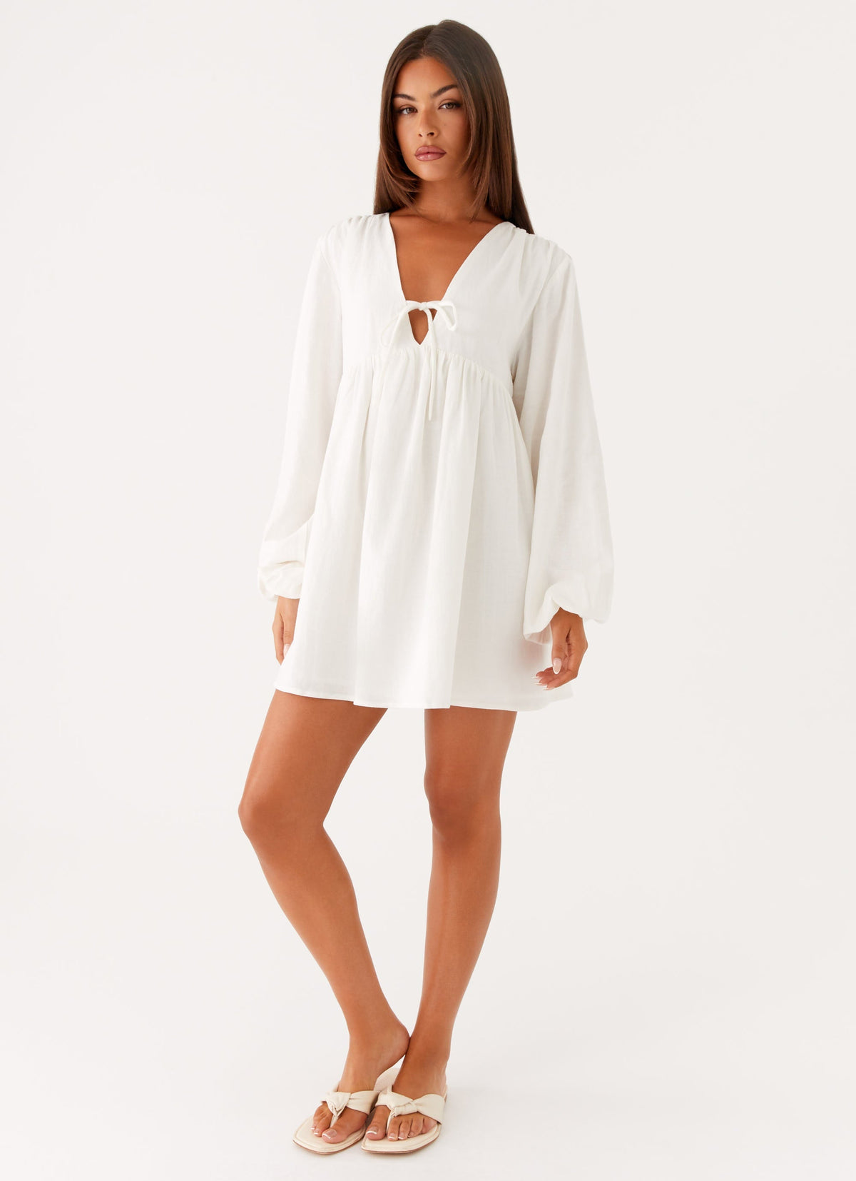 Kennie Linen Mini Dress - White