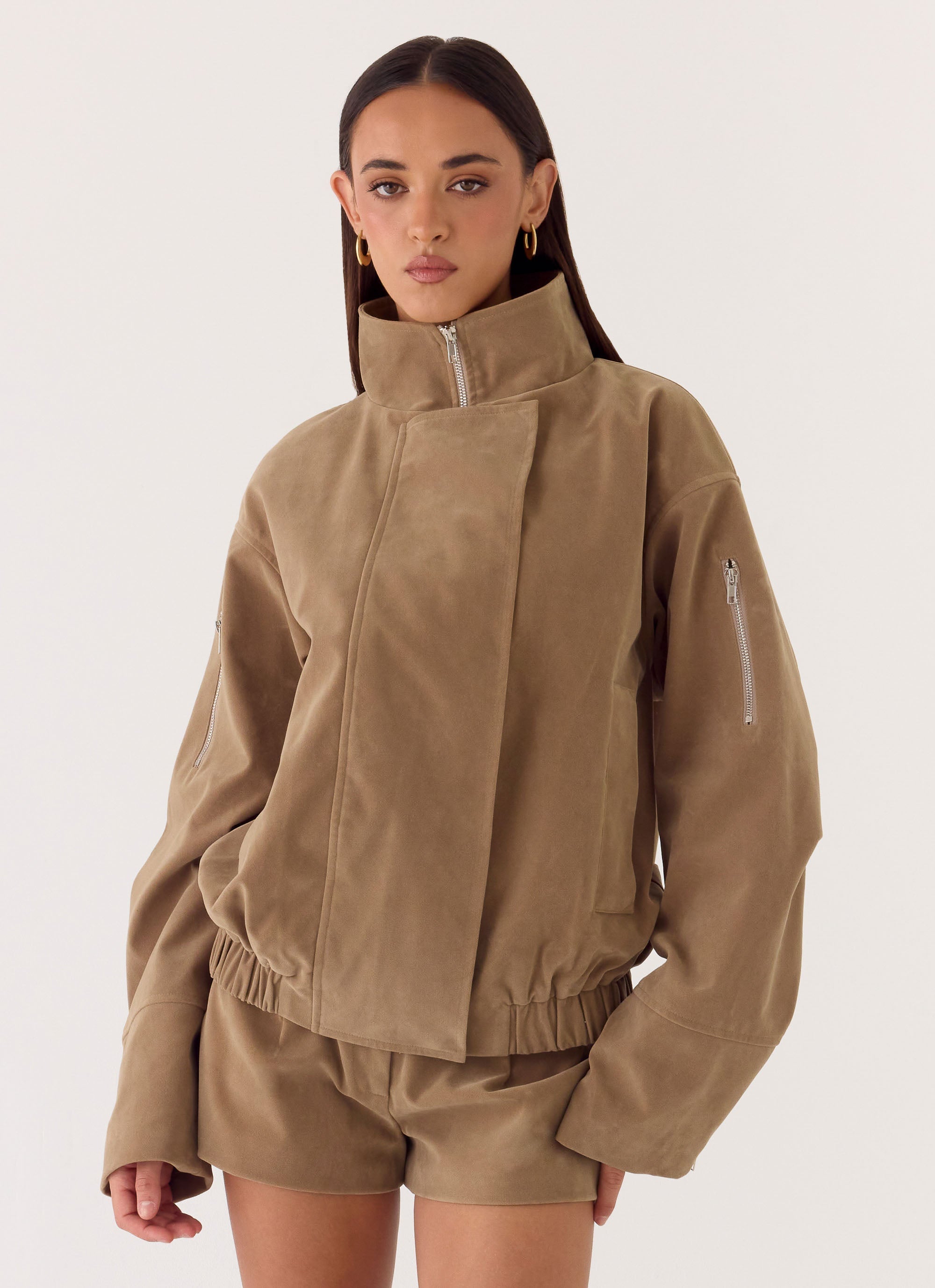 Marlow Faux Suede Jacket - Taupe