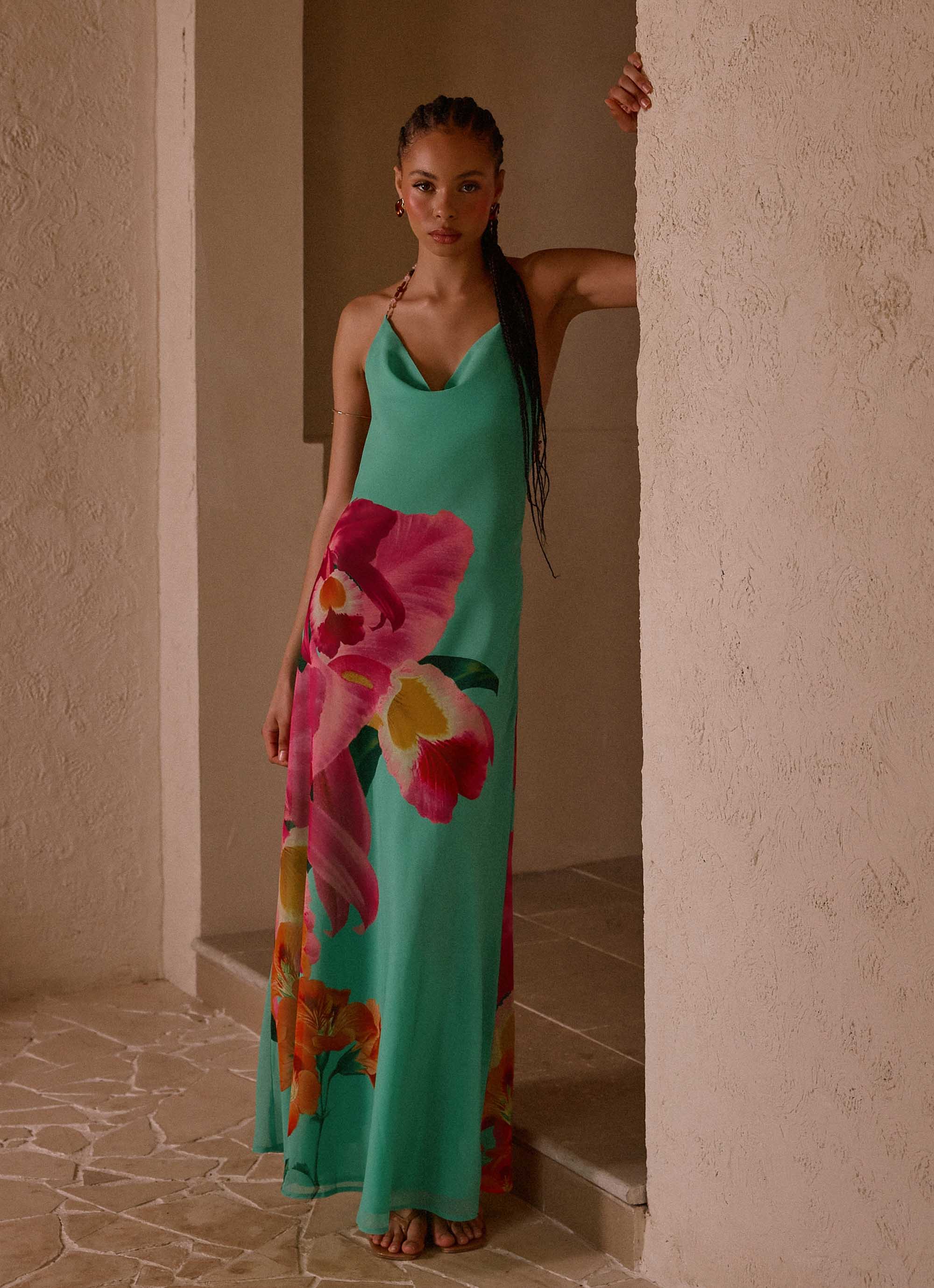 Morning Crush Cowl Maxi Dress - Jungle Bloom