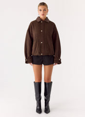 Myles Herringbone Bomber Jacket - Chocolate Herringbone