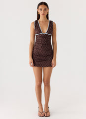 Options Mini Dress - Chocolate Blue Dot