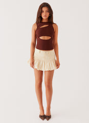 Beyond Cut Out Mesh Top - Chocolate
